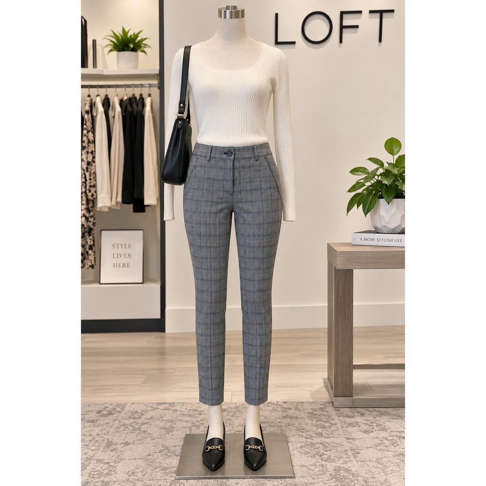 LOFT Petites 2P High Waist Glen Plaid Skinny Ankle Pants
